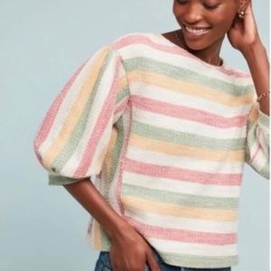 Anthropologie Current Air LA Abiliene Striped Balloon Sleeve Cropped Top - S